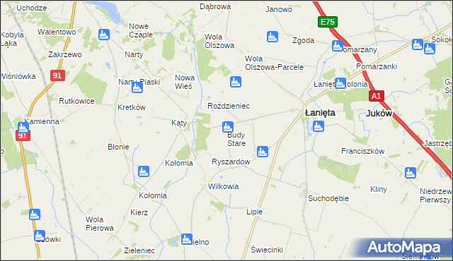 mapa Budy Stare gmina Łanięta, Budy Stare gmina Łanięta na mapie Targeo
