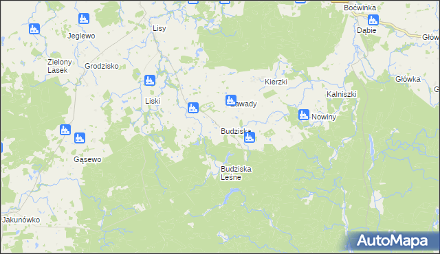 mapa Budziska gmina Banie Mazurskie, Budziska gmina Banie Mazurskie na mapie Targeo