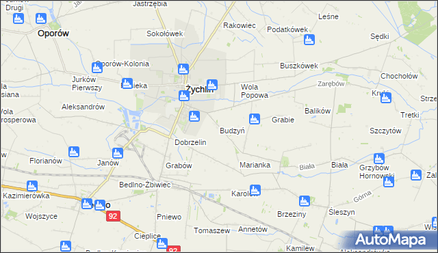 mapa Budzyń gmina Żychlin, Budzyń gmina Żychlin na mapie Targeo