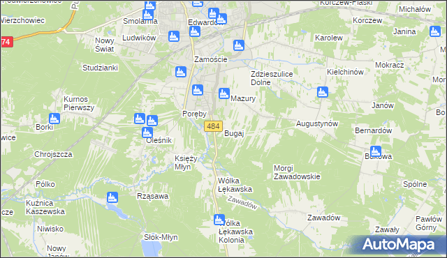 mapa Bugaj gmina Bełchatów, Bugaj gmina Bełchatów na mapie Targeo