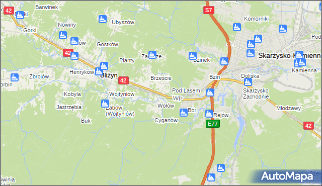 mapa Bugaj gmina Bliżyn, Bugaj gmina Bliżyn na mapie Targeo