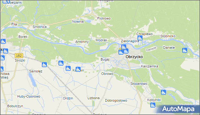 mapa Bugaj gmina Obrzycko, Bugaj gmina Obrzycko na mapie Targeo