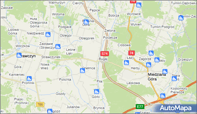 mapa Bugaj gmina Strawczyn, Bugaj gmina Strawczyn na mapie Targeo
