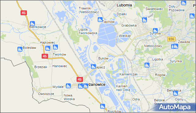 mapa Buków gmina Lubomia, Buków gmina Lubomia na mapie Targeo