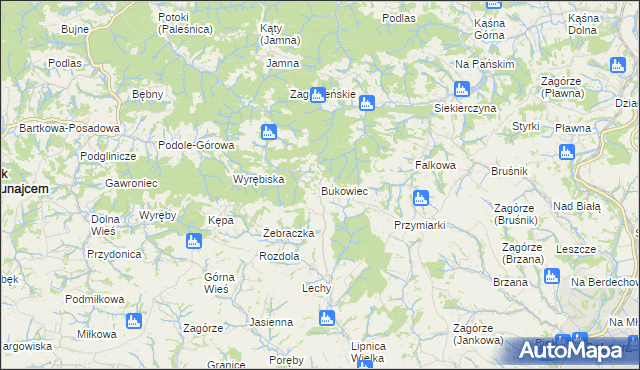 mapa Bukowiec gmina Korzenna, Bukowiec gmina Korzenna na mapie Targeo