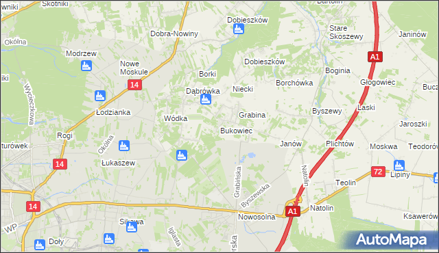 mapa Bukowiec gmina Nowosolna, Bukowiec gmina Nowosolna na mapie Targeo