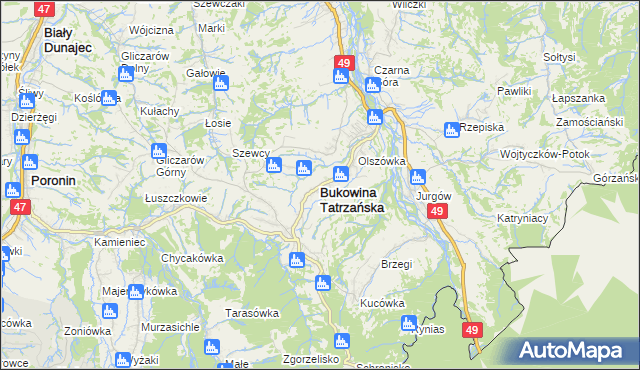 mapa Bukowina Tatrzańska, Bukowina Tatrzańska na mapie Targeo