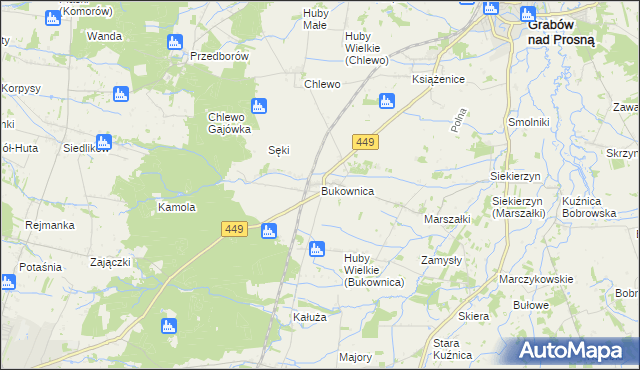 mapa Bukownica gmina Grabów nad Prosną, Bukownica gmina Grabów nad Prosną na mapie Targeo