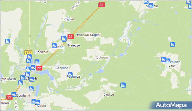mapa Bukowo gmina Człopa, Bukowo gmina Człopa na mapie Targeo