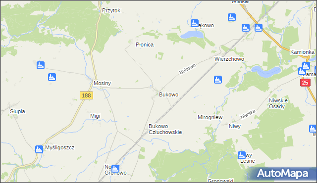 mapa Bukowo gmina Człuchów, Bukowo gmina Człuchów na mapie Targeo