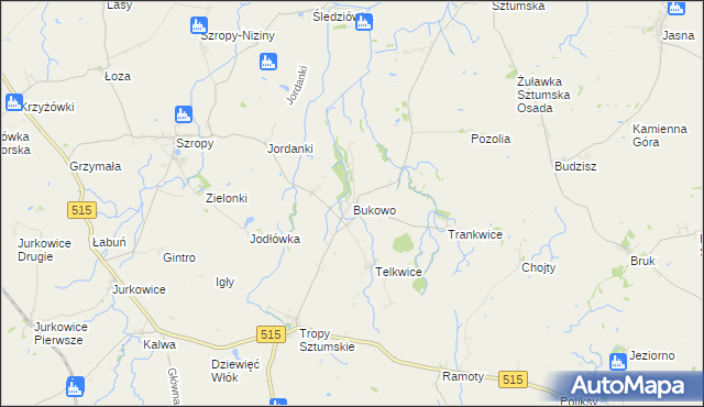 mapa Bukowo gmina Stary Targ, Bukowo gmina Stary Targ na mapie Targeo
