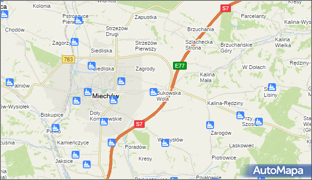 mapa Bukowska Wola, Bukowska Wola na mapie Targeo