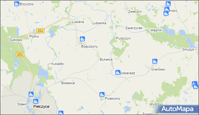 mapa Bukwica gmina Pełczyce, Bukwica gmina Pełczyce na mapie Targeo