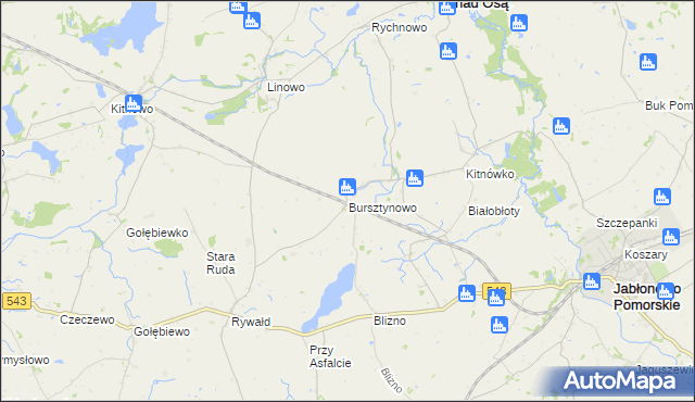 mapa Bursztynowo gmina Świecie nad Osą, Bursztynowo gmina Świecie nad Osą na mapie Targeo