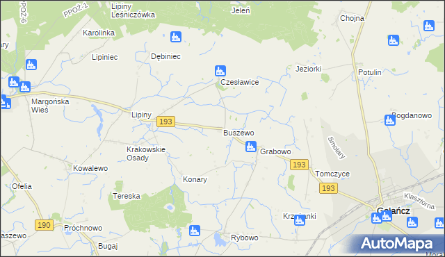 mapa Buszewo gmina Gołańcz, Buszewo gmina Gołańcz na mapie Targeo