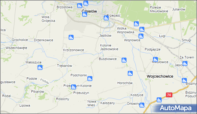 mapa Buszkowice gmina Ćmielów, Buszkowice gmina Ćmielów na mapie Targeo