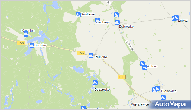 mapa Buszów gmina Strzelce Krajeńskie, Buszów gmina Strzelce Krajeńskie na mapie Targeo