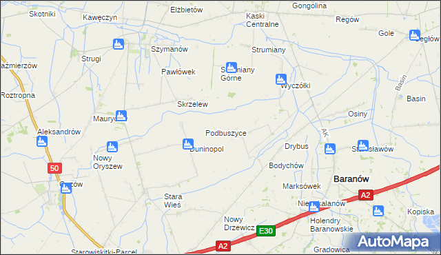 mapa Buszyce gmina Baranów, Buszyce gmina Baranów na mapie Targeo