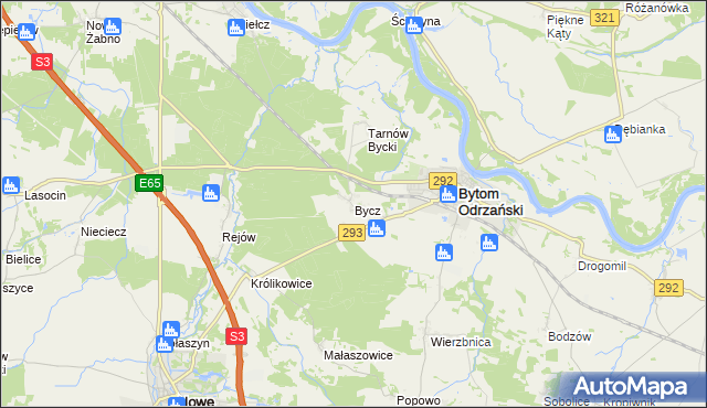 mapa Bycz gmina Bytom Odrzański, Bycz gmina Bytom Odrzański na mapie Targeo