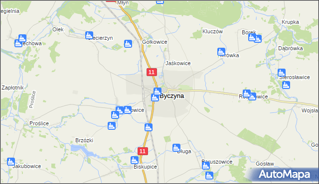 mapa Byczyna powiat kluczborski, Byczyna powiat kluczborski na mapie Targeo