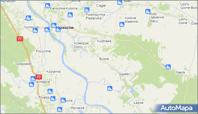 mapa Bystre gmina Krzeszów, Bystre gmina Krzeszów na mapie Targeo