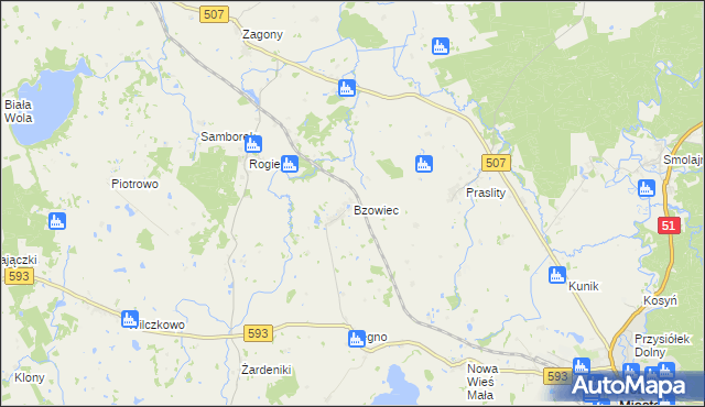 mapa Bzowiec gmina Dobre Miasto, Bzowiec gmina Dobre Miasto na mapie Targeo