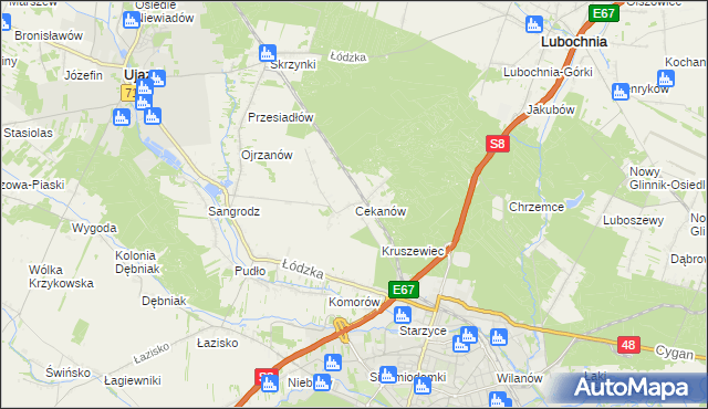 mapa Cekanów gmina Tomaszów Mazowiecki, Cekanów gmina Tomaszów Mazowiecki na mapie Targeo
