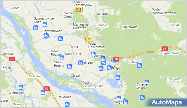 mapa Celejów gmina Wilga, Celejów gmina Wilga na mapie Targeo