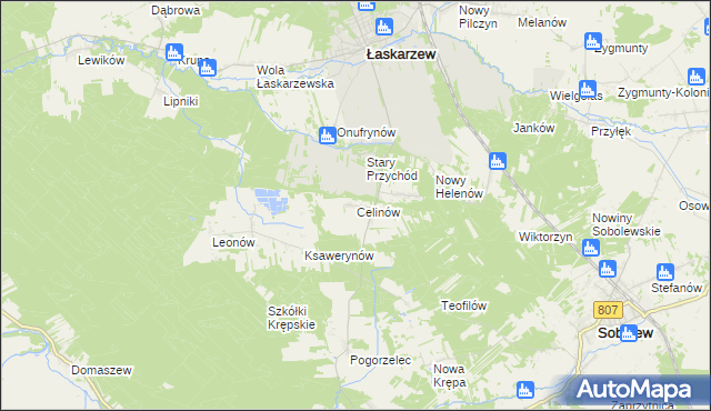 mapa Celinów gmina Łaskarzew, Celinów gmina Łaskarzew na mapie Targeo