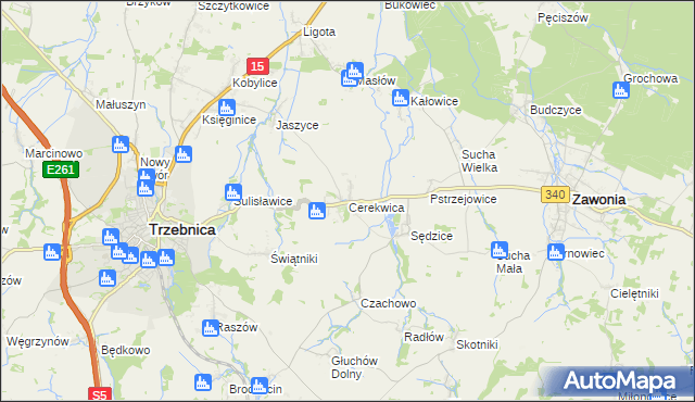 mapa Cerekwica gmina Trzebnica, Cerekwica gmina Trzebnica na mapie Targeo