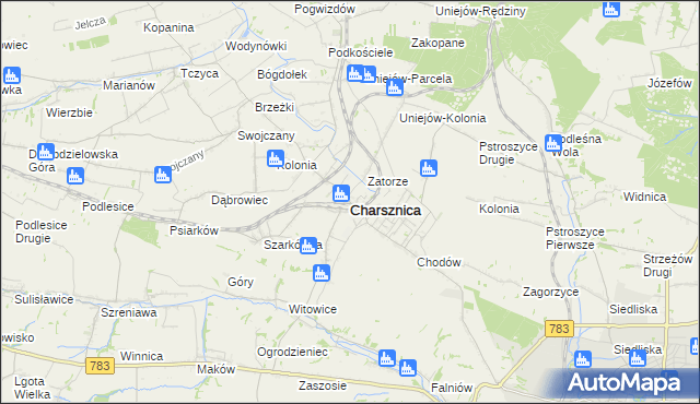 mapa Charsznica, Charsznica na mapie Targeo