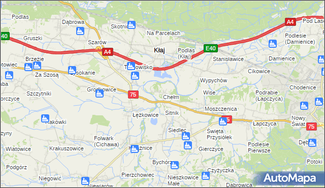 mapa Chełm gmina Bochnia, Chełm gmina Bochnia na mapie Targeo