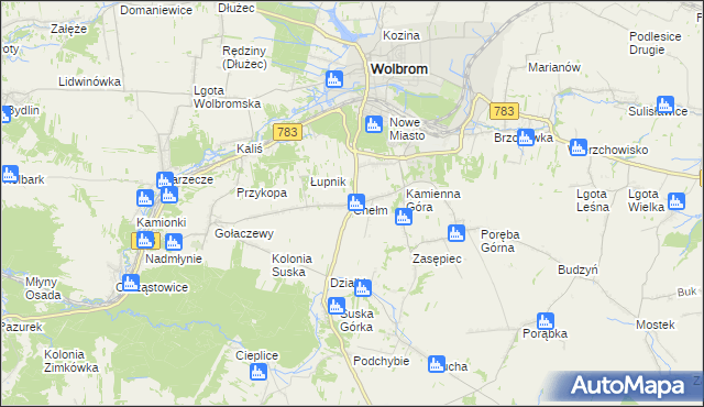 mapa Chełm gmina Wolbrom, Chełm gmina Wolbrom na mapie Targeo