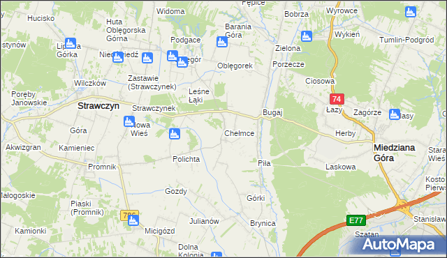 mapa Chełmce gmina Strawczyn, Chełmce gmina Strawczyn na mapie Targeo