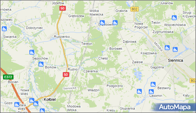 mapa Chełst gmina Siennica, Chełst gmina Siennica na mapie Targeo