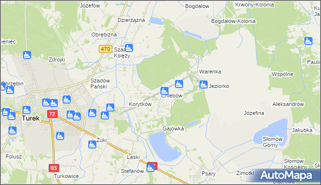 mapa Chlebów gmina Turek, Chlebów gmina Turek na mapie Targeo