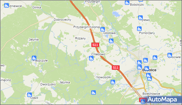 mapa Chlebowo gmina Bobolice, Chlebowo gmina Bobolice na mapie Targeo