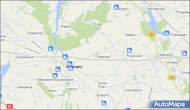 mapa Chlewiska gmina Kaźmierz, Chlewiska gmina Kaźmierz na mapie Targeo