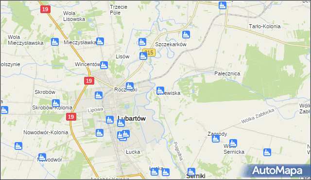 mapa Chlewiska gmina Lubartów, Chlewiska gmina Lubartów na mapie Targeo