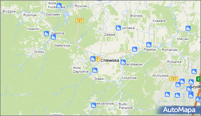 mapa Chlewiska powiat szydłowiecki, Chlewiska powiat szydłowiecki na mapie Targeo