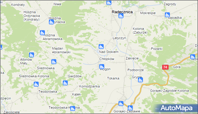 mapa Chłopków gmina Frampol, Chłopków gmina Frampol na mapie Targeo