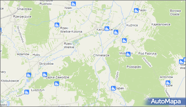 mapa Chmielarze gmina Kłomnice, Chmielarze gmina Kłomnice na mapie Targeo