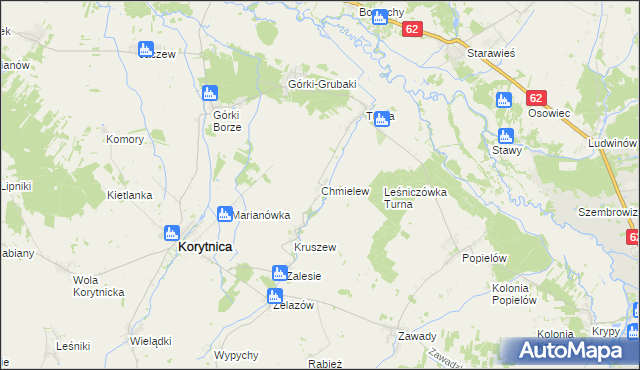 mapa Chmielew gmina Korytnica, Chmielew gmina Korytnica na mapie Targeo