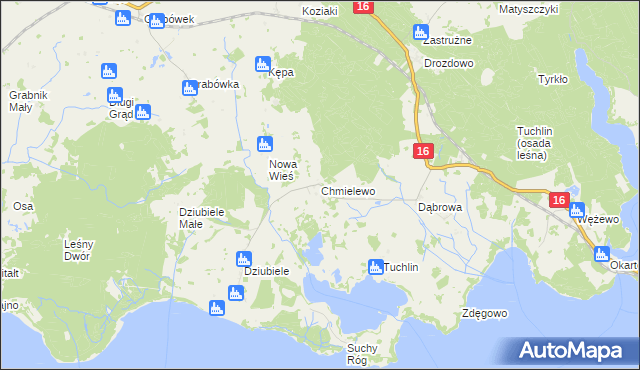 mapa Chmielewo gmina Orzysz, Chmielewo gmina Orzysz na mapie Targeo