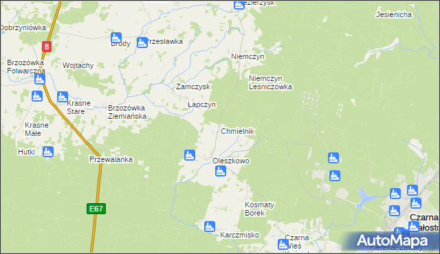 mapa Chmielnik gmina Czarna Białostocka, Chmielnik gmina Czarna Białostocka na mapie Targeo