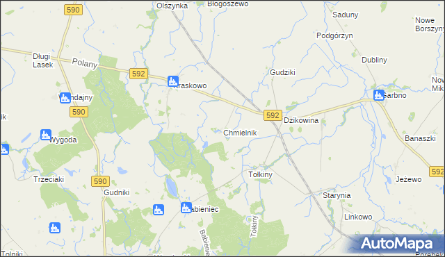 mapa Chmielnik gmina Korsze, Chmielnik gmina Korsze na mapie Targeo