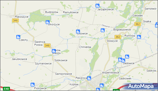 mapa Chmielów gmina Kostomłoty, Chmielów gmina Kostomłoty na mapie Targeo