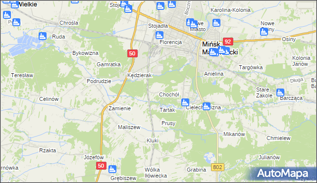 mapa Chochół gmina Mińsk Mazowiecki, Chochół gmina Mińsk Mazowiecki na mapie Targeo