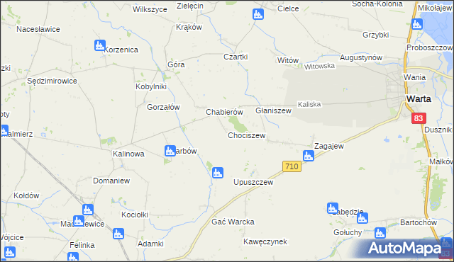 mapa Chociszew gmina Błaszki, Chociszew gmina Błaszki na mapie Targeo