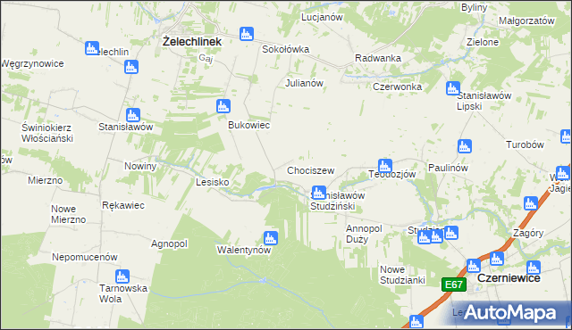 mapa Chociszew gmina Żelechlinek, Chociszew gmina Żelechlinek na mapie Targeo